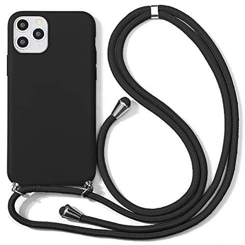 ZhuoFan - Funda con Cuerda para Samsung Galaxy A12 / A12 Nacho Dibujos Carcasa Suave Silicona Case con Correa Colgante Ajustable 63in Collar Correa de Cuello Cadena Cordón Bumper Case - Negro