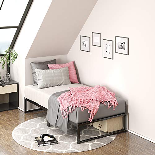 Zinus Lorelai 31 cm, Bastidor de cama de plataforma de metal, somier de listones de acero, para adultos, niños y adolescentes, espacio para guardar cosas bajo la cama, fácil montaje, 90x190 cm, negro