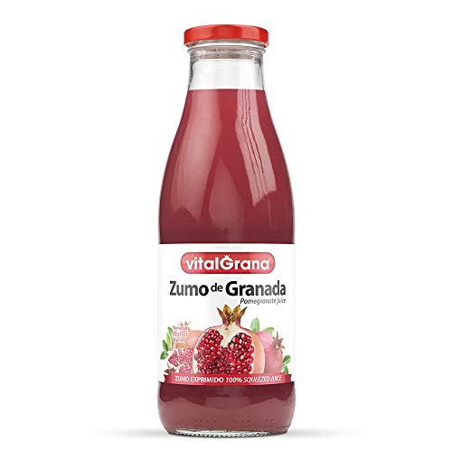 Zumo de Granada Natural 100% Exprimido de Vitalgrana - Zumo Sin Azúcar Añadido - Sin Conservantes ni Colorantes - 750ml - 12 Unidades