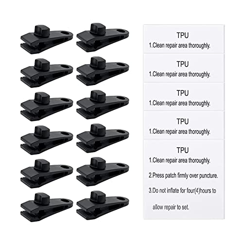 10 Pzs Clips De Lona + 5 Pzs Parches De Reparación De Carpa, Tarp Clips Carpa Clip Abrazadera De Toldo, Clip para Tienda para Toldos, Carpas, Jardinería, Cámping, Tarp, Caravanas