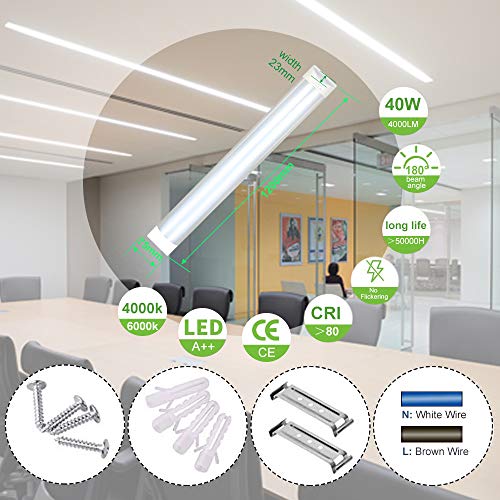 120cm LED Tubo Fluorescente 40W, bapro Lámpara Cocina Techo Blanco Frio(6500K) Tubo LED Integrado Led Slim para Armarios, Cabinetes, Cocina y Oficina