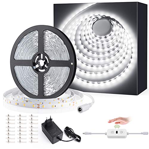 12M Tiras LED Regulables 24V, Ustellar 720 LEDs Clips 3600lm, Tira LED Luz Blanco Frío 6000K, LED Mano Sensor Movimiento Enchufe, Decoración Iluminación Ambiental para Gabinete, Armario