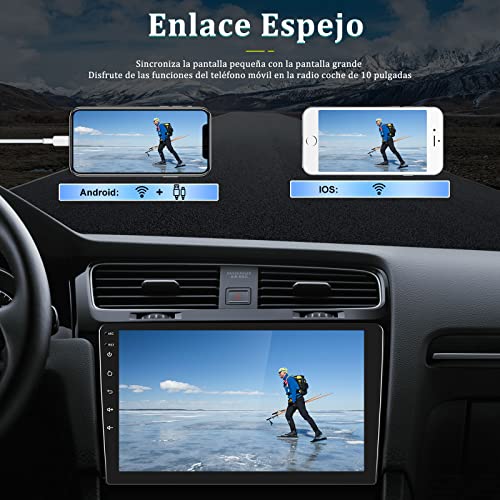 [1G+32G] Radio Coche GPS 2 DIN Android CAMECHO 10 Pulgadas Autoradio Bluetooth Coche con RDS Enlace Espejo WiFi FM Radio de Coche + Doble USB + Micrófono Externo + Cámara Trasera