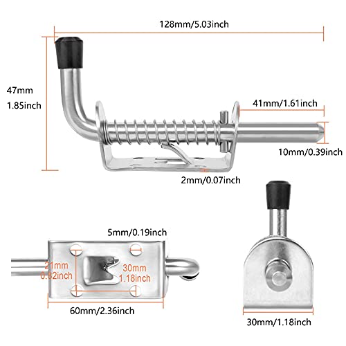 2 Pieza Pestillo con Muelle, Por Resorte Pasador Cerradura Puerta Corredera Pestillo de Muelle de Metal 304 Acero Inoxidable Barril Perno Bloqueo de Barril de Resorte para Patio Puerta Shed