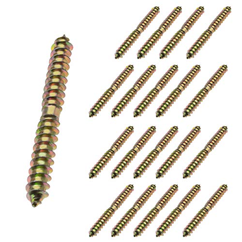 20 tornillos de doble extremo M6 x 60 mm, autorroscantes, tornillos roscados de madera a madera, tornillos para fijación de muebles chapados en zinc