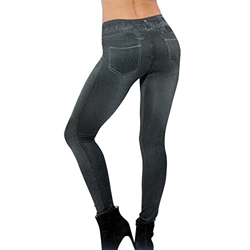 2Pcs Leggings Leggins Jeggings Vaqueros Pantalones Elásticos para Mujer Azul y Negro (Talla Pequeña)