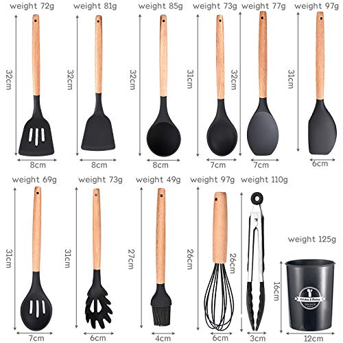 33 Piezas de Utensilios de Cocina de Silicona,juego de Utensilios de Cocina de Silicona Resistente al Calor,Antiadherente y Resistente a los Arañazos,Con Mango de Silicona Para Alimentos,sin BPA-negro