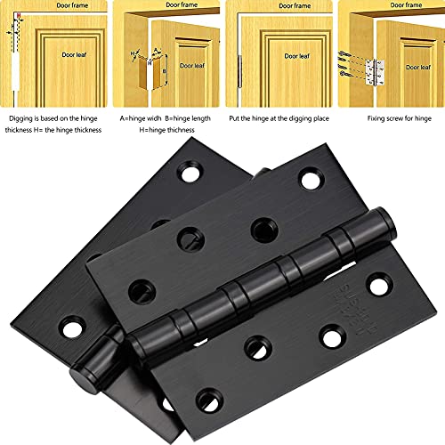 4 bisagras de puerta de 4 pulgadas, acero inoxidable negro con tornillos para varias puertas, 99 x 75 mm