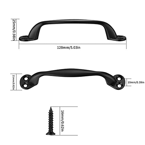 4 Piezas Tirador de Puerta, Tiradores de Armario Negros, Manijas para Puerta de Granero, Tiradores de Muebles, Tiradores Forma de Arco para Jardín Puerta Madera, con Tornillos - 129 mm