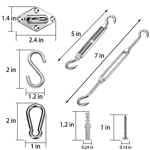 42 Piezas M5 Kit de Montaje para Toldo, Xiaorouqiu Heavy Duty Sun Shade Sail Hardware Kit de Acero Inoxidable en para Triángulo, Cuadrado, Rectángulo, Accesorios de fijación de Vela Sun Shade