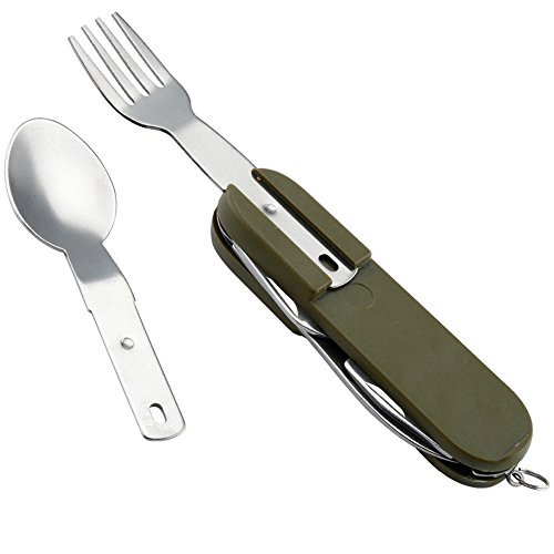 6 en 1 de acero inoxidable plegable portátil Camping cubertería herramienta desmontable viaje al aire libre utensilios de comer conjunto con soporte vaina (HGJ35)