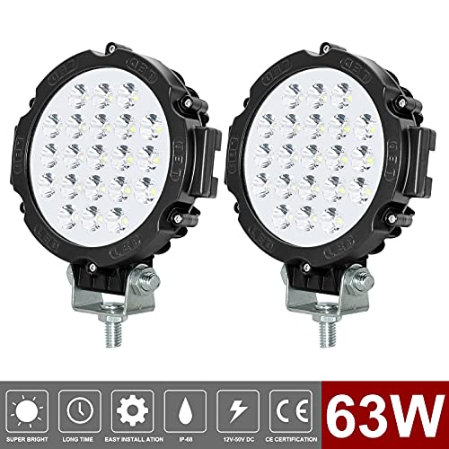 7 "Faros Led 4x4 63W Luz de Trabajo Led, Largo Alcance 6300LM Focos de Led 12v Trabajo para Tractor, Remolque, Furgoneta, Caravana, Barco