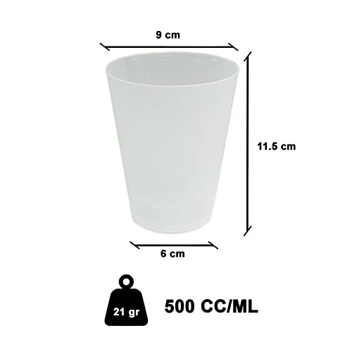 8around-25 Vasos Plástico Irrompibles Flexible Reutilizable,500ml,Blancos Translucidos, Coctel Mojito Cubata Sidra Fiestas Camping Playa Picnic Barcos