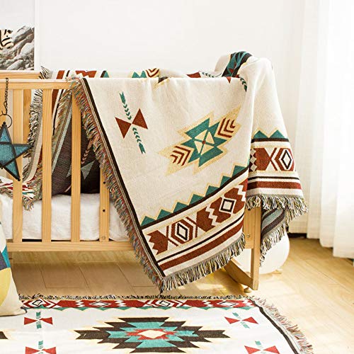 (90*90cm) Manta tribal étnica azteca con estampado navajo geométrico para sofá, decoración bohemia