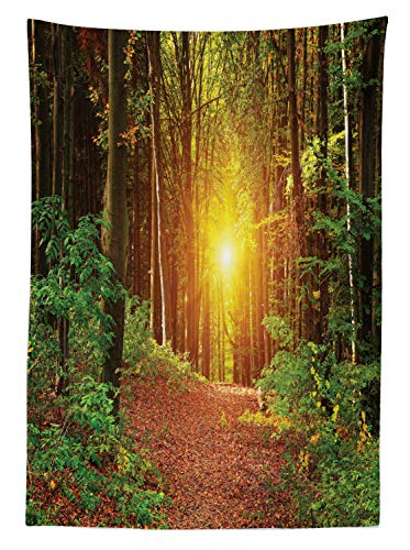 ABAKUHAUS Bosque Mantele, Camino a Timberland, Estampado con la Última Tecnología Lavable Colores Firmes, 140 x 200 cm, Verde marrón