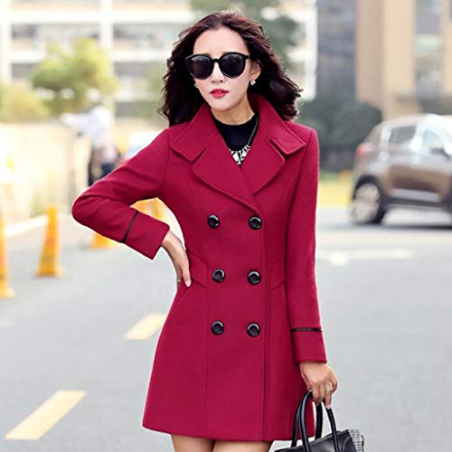 Abrigos Mujer Invierno Rebajas SHOBDW Liquidación Venta Elegante Cardigan Mujer Manga Larga Color Sólido Abrigo Parker Mujer Solapa Chaqueta Mujer Tallas Grandes Baratos(Rojo,XL)