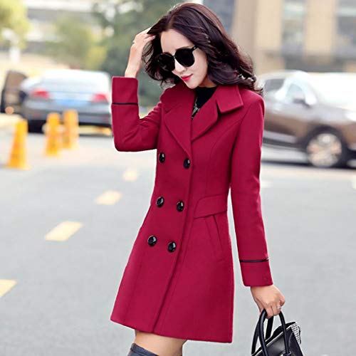 Abrigos Mujer Invierno Rebajas SHOBDW Liquidación Venta Elegante Cardigan Mujer Manga Larga Color Sólido Abrigo Parker Mujer Solapa Chaqueta Mujer Tallas Grandes Baratos(Rojo,XL)