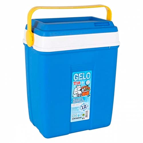 Acan Nevera portátil con asa, 18 litros, Polipropileno,Porta Alimentos para Playa, Acampada, Camping, 38 x 28 x 17 cm, Color Azul y Amarillo