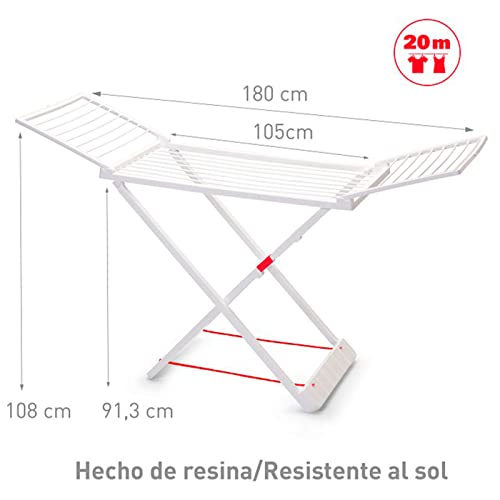 Acan Plastic Forte - Tendedero Plegable de Resina, 20 Metros Espacio de tendido, Soporte para Tender Ropa, Interior o Exterior (Blanco, 180 x 108 x 55 cm)