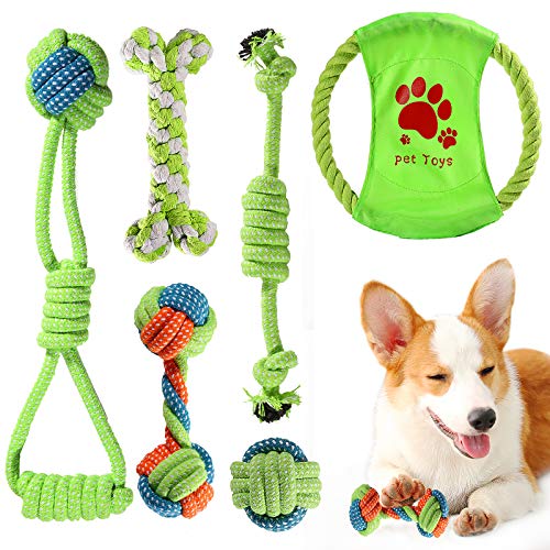 ACE2ACE Juego de Juguetes para Perros, Juguetes Cuerda para Perros Pequeños/Cachorros, Seguro Sano Juguete cachorro Interactuar 6pcs, Juguete para Morder para Perro de algodón para Mantener Perro Sano