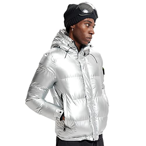 Adrexx Chaqueta de bombardero para hombre Moda deportiva Confort Burbuja Chaqueta ligera de temporada media blanco M