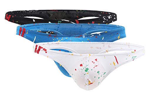 AIEOE Pack de 3 Tanga de Hombre de Algodón Manchas de Pintura Slip con Diseño Convexo en U con Cintura Baja - 3 Colores Asia XL/ES L