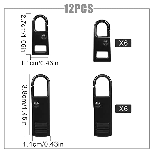 AIEX 12 Piezas Metal Cierre de Cremallera Reemplazo, Aleación de Zinc Universal Kit de Reparación de Tiradores Cremallera para Ropa Chaqueta Jeans Pantalones Maleta Mochila Cartera (Negra, 2 Tamaños)