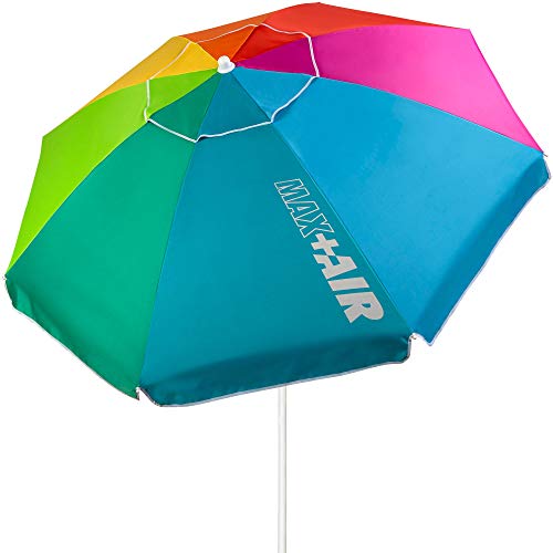 Aktive 62221 - Sombrilla de playa grande, Ø200 cm, sombrilla resistente al viento, protección UV 50, multicolor, mástil 28-32 mm, mástil flexible, incluye bolsa de transporte, Aktive Beach