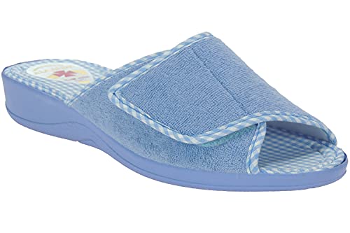 Alcalde 2032: Zapatilla Velcro Destalonada de Casa para Mujer. Toalla. Descalza. Cuña Baja. Punta Abierta. AGUAMAR Talla 36