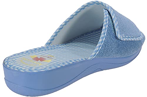 Alcalde 2032: Zapatilla Velcro Destalonada de Casa para Mujer. Toalla. Descalza. Cuña Baja. Punta Abierta. AGUAMAR Talla 36