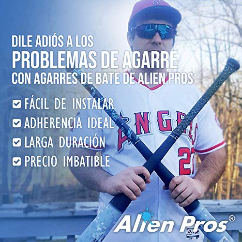 Alien Pros - Cinta de Agarre para Béisbol (2 Grips, Gris), Esparadrapo Precortado para Bates, 1.1 mm de Grosor, Forra tu Bate para un Home Run Ãpico