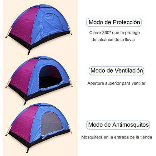 ALLPER Tienda de campaña de fácil montajePolyester y Varillas de Acero Resistente. 1 Persona, Color: Azul Y Rosa. Medidas: 200 x 100 x 100 cm. Impermeable.