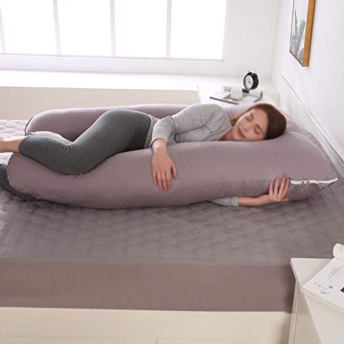 Almohada En Forma De U para Mujer Embarazada De Costado, Extraíble, Multifuncional, Soporte De Cintura, Cómoda, Ergonómica, Almohada Larga De Maternidad,Algodón-Gris2,130x70cm