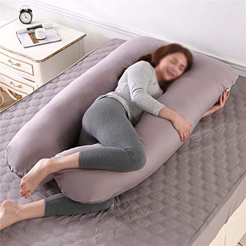 Almohada En Forma De U para Mujer Embarazada De Costado, Extraíble, Multifuncional, Soporte De Cintura, Cómoda, Ergonómica, Almohada Larga De Maternidad,Algodón-Gris2,130x70cm