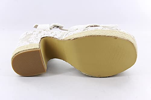 Alpargatas boda blancas Plataforma tacon. Sandalias Novia mujer esparto con encaje blanco y pala cruzada. Talla: 38