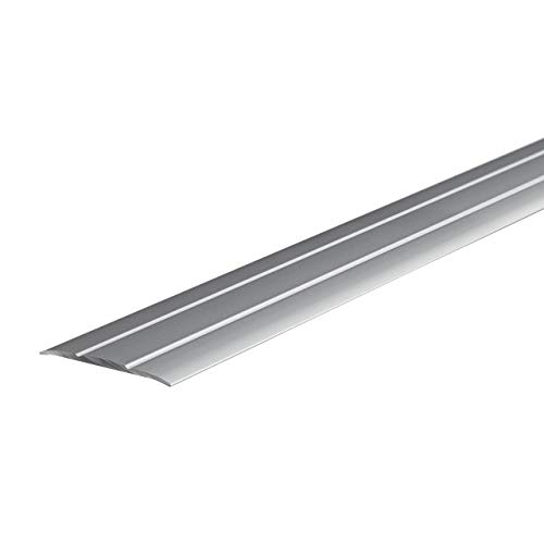 ALPENSTAHL Perfil de transición autoadhesivo para suelos, laminados y mucho más. Longitud de 200 cm, ancho de 37 mm, perfil de aluminio plateado, 1 pieza – moldura de aluminio para pegar