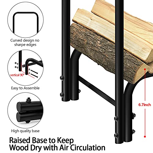 Amagabeli Estante para leña de 2,4 m con cubierta conjunto combinado de soporte impermeable para leña al aire libre para chimenea apilador de madera resistente para troncos de pati