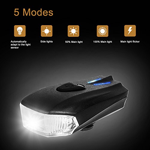 AMANKA Luces Bicicleta USB Super Brillante Impermeable LED Bicicleta Set de Luces Bici 400 Lúmenes Sensor Inteligente para Bici Linternas LED Ciclismo Seguridad