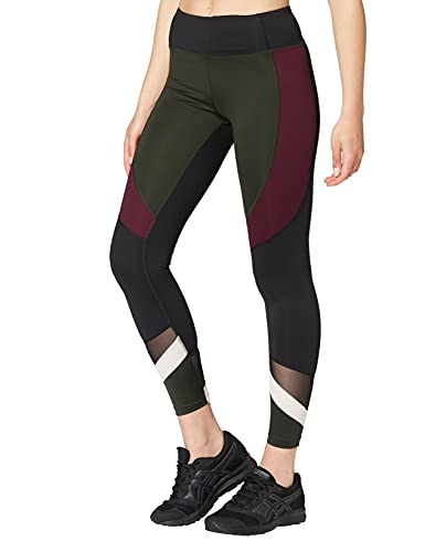 Amazon Brand - AURIQUE Leggings deportivos con paneles para mujer, Verde (Peat Peat), 40, Label:M