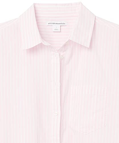 Amazon Essentials – Camisa de popelín de manga larga de corte clásico para mujer, rosa (rayas), US L (EU L - XL)