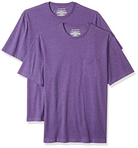 Amazon Essentials - Pack de 2 camisetas de manga corta y corte holgado con cuello redondo y bolsillo para hombre, Morado (Purple Heather Pur), US S (EU S)