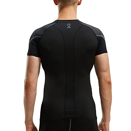 AMZSPORT Camiseta Compresión Hombre Ropa Deportive de Manga Corta para Running Ciclismo, Negro, L