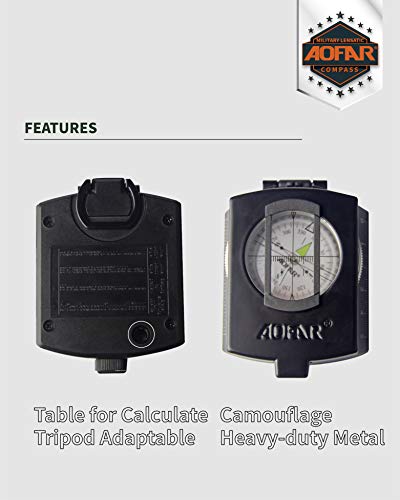 AOFAR Military Compass AF-4580 - Navegación de avistamiento de lente negra, impermeable y a prueba de sacudidas con calculadora de distancia de medidor, bolsa para camping, senderismo, caza, mochilero