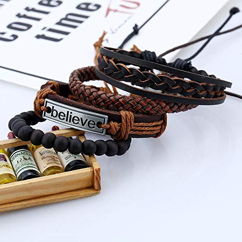 Arbougstg 4pcs creen Pulsera Conjunto, Tejido a Mano Pulsera de los Hombres de la Correa de Mano de la Cuerda de cáñamo Cadena de Ropa Accesorios