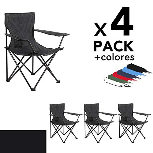 Arcoiris Silla de Camping, 4 Unidades, Silla de Acampada Plegable (Negro, 4pack)