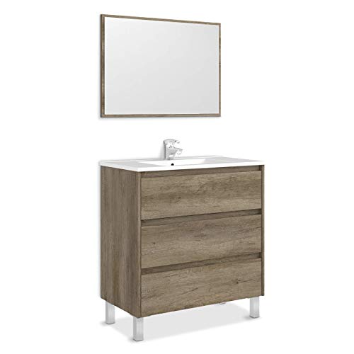 Arkitmobel Mueble De Baño con 3 Cajones Y Espejo, Modulo Lavabo, Modelo Dakota + Columna De Baño Suspendido 2 Puertas, Mueble Lavabo, Modelo Dakota