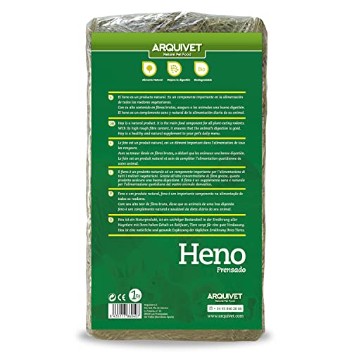 Arquivet Heno prensado para roedores y pequeños mamíferos - Hierba para roedores - Complemento alimenticio roedores - Conejos, cobayas, Hamsters, Ardillas - 1 Kg