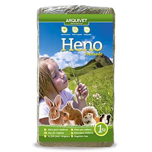 Arquivet Heno prensado para roedores y pequeños mamíferos - Hierba para roedores - Complemento alimenticio roedores - Conejos, cobayas, Hamsters, Ardillas - 1 Kg