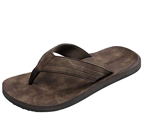 ARRIGO BELLO Chanclas Hombre Flip Flops Cuero Sandalias Verano Antideslizante Piscina Playa Interior Talla 41-46(Todos marrón, 41)