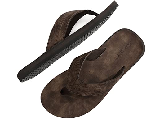 ARRIGO BELLO Chanclas Hombre Flip Flops Cuero Sandalias Verano Antideslizante Piscina Playa Interior Talla 41-46(Todos marrón, 41)